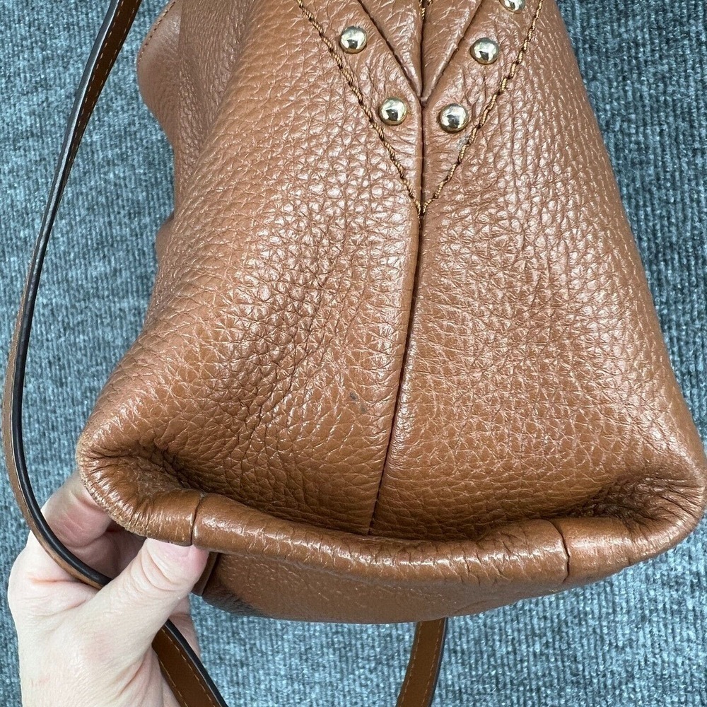 Michael Kors Purse Tan Brown Leather Handbag Shoulder Bag Studded Crossbody - Picture 9 of 14